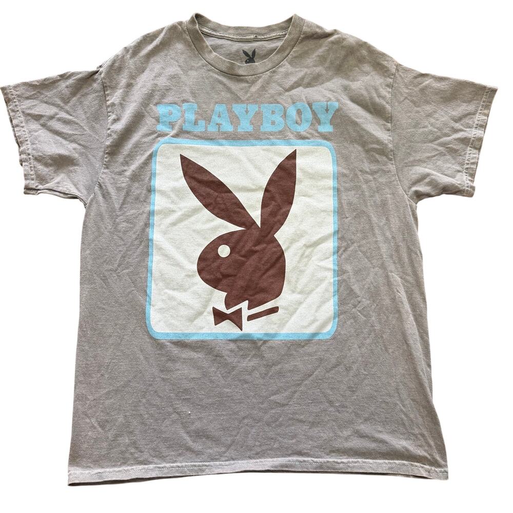 Playboy Bunny Gray Graphic T-Shirt Size Large